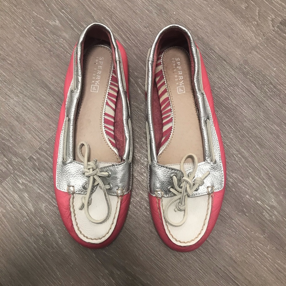 Women’s Pink and Silver Sperry Boat shoes
